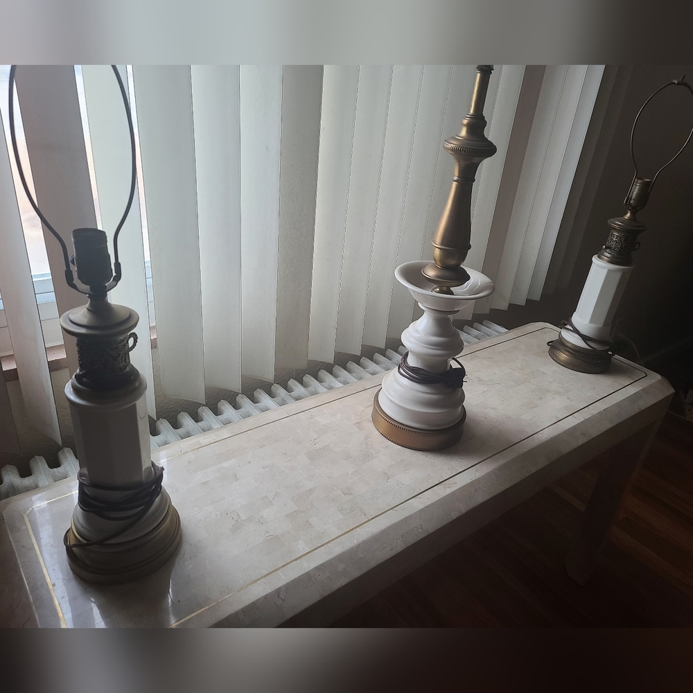 Set of Porcelain & Brass Frederick Cooper Lamps